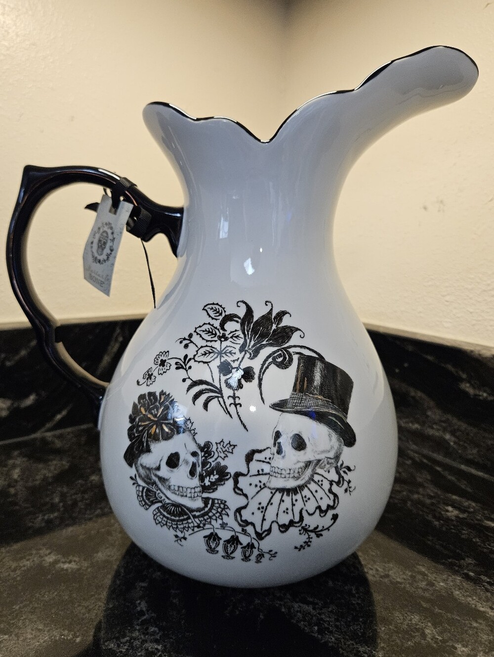 NWT Potter's Studio 2.8qt Halloween Victorian Skulls Pitcher Brand New With Tags